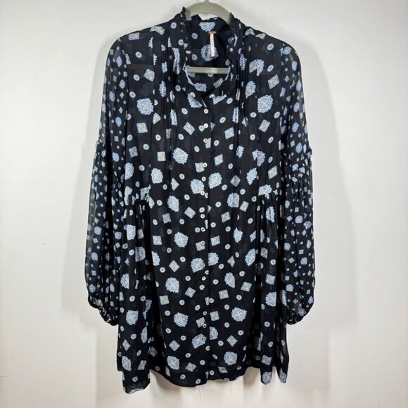 Free People Boho Turn Turn Sheer Mini Dress Size M Printed Festival  Peasant - Picture 4 of 15